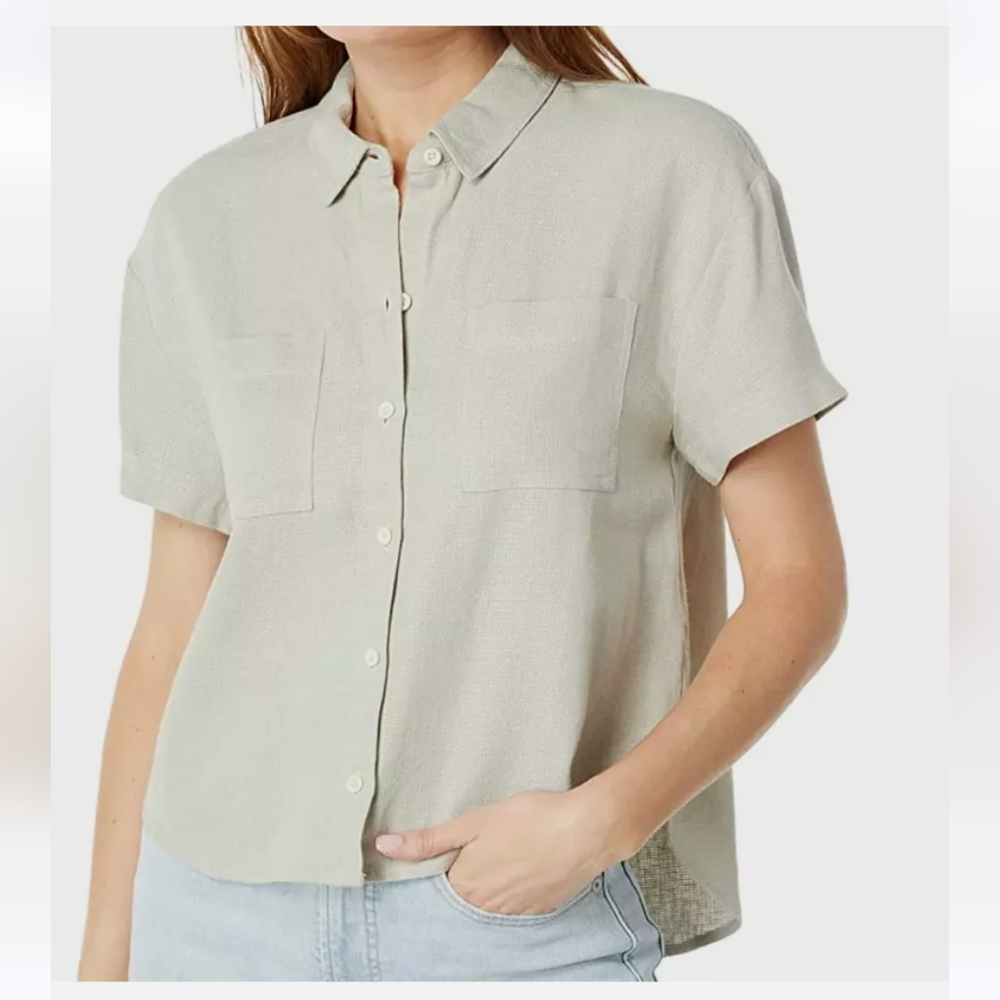 Madewell breezewoven beachside shirttail top mint sage green Sz XS EUC